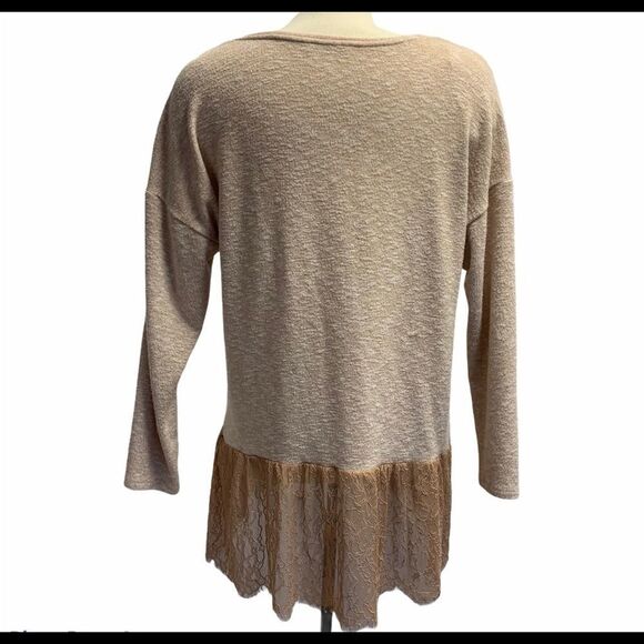 Zara dusty rose peach V-neck long sleeve sweater lace trim Sz M - Picture 2 of 9